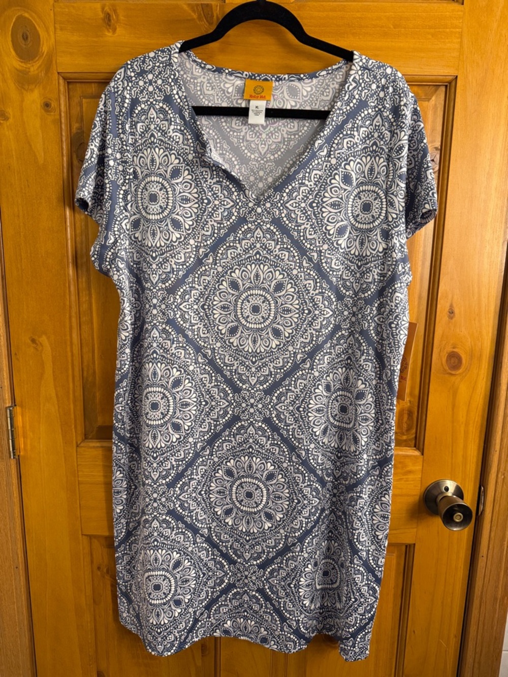 NWT-Ruby Rd. Slate Blue and White V‑Neck Printed Midi Dress XL